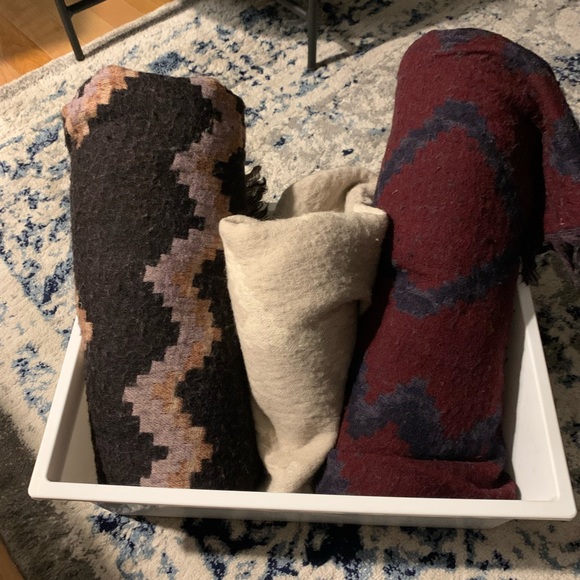 Aritzia scarves. 2 large and 1 triangle shaped smaller one. 100% wool. - Picture 1 of 5